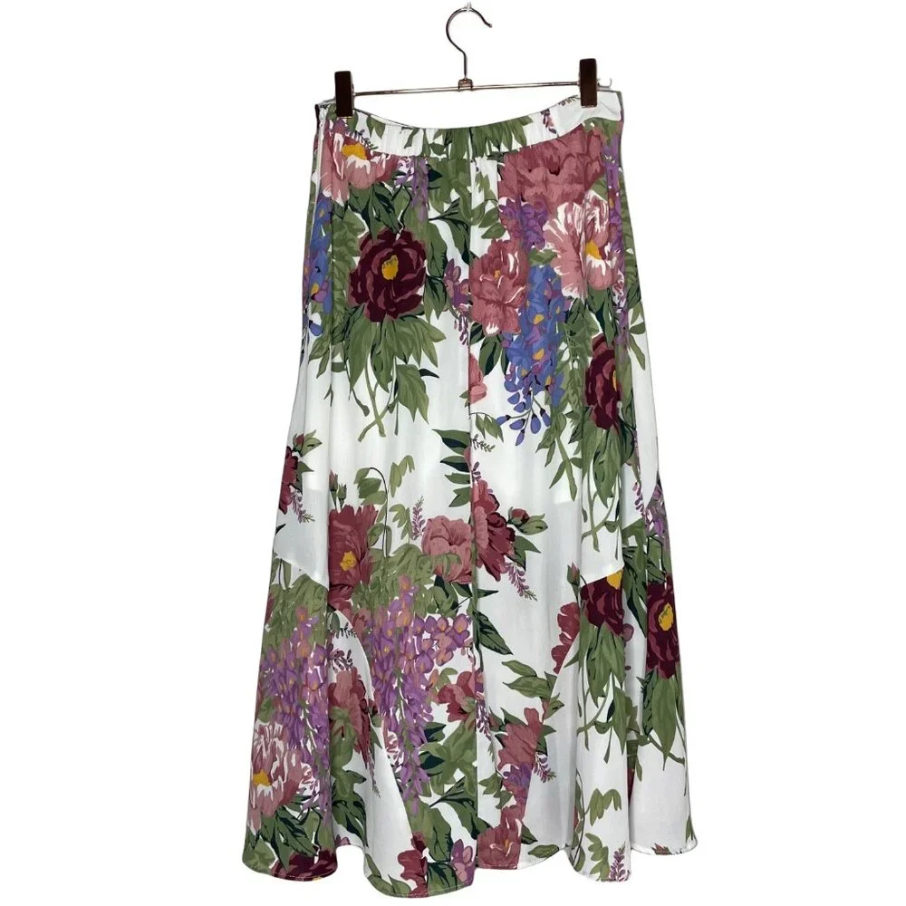 Show Me Your Mumu Tea Party Midi Skirt Size Small Floral Green Pink SMYM